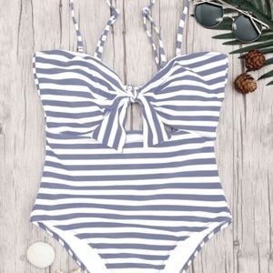 Grey and white striped one piece